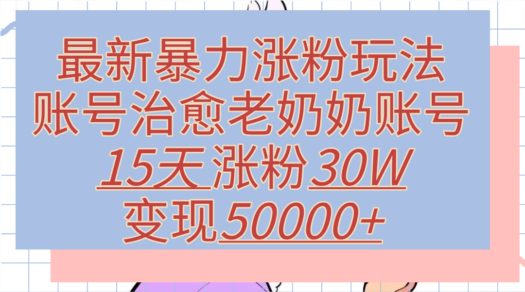 最新暴力涨粉玩法,治愈老奶奶账号,15天涨粉30W,变现50000+【揭秘】-悠闲副业网