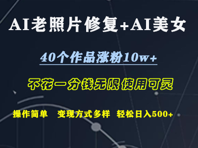 AI老照片修复+AI美女玩发 40个作品涨粉10w+ 不花一分钱使用可灵 操作简单 变现方式多样话 轻松日去500+-悠闲副业网