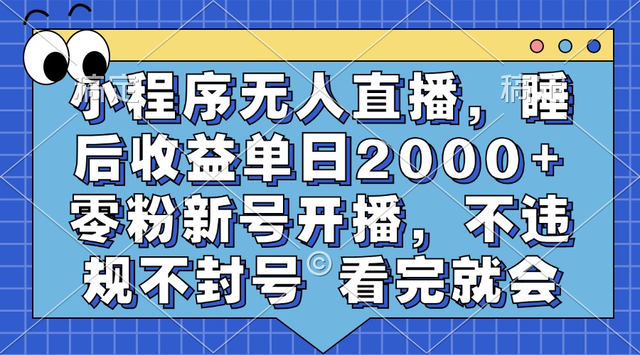 小程序无人直播，睡后收益单日2000+ 零粉新号开播，不违规不封号 看完就会-悠闲副业网