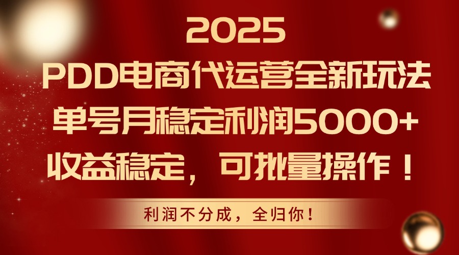 2025 PDD电商代运营全新玩法,单号月稳定利润5000+,收益稳定,可批量操作!-悠闲副业网