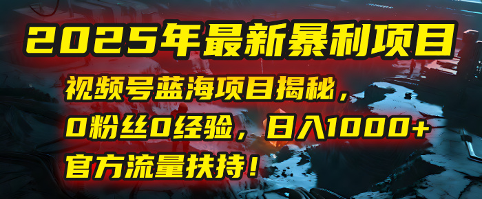 2025年最新暴利项目:视频号蓝海项目揭秘,0粉丝0经验,日入1000+,官方流量扶持!-悠闲副业网