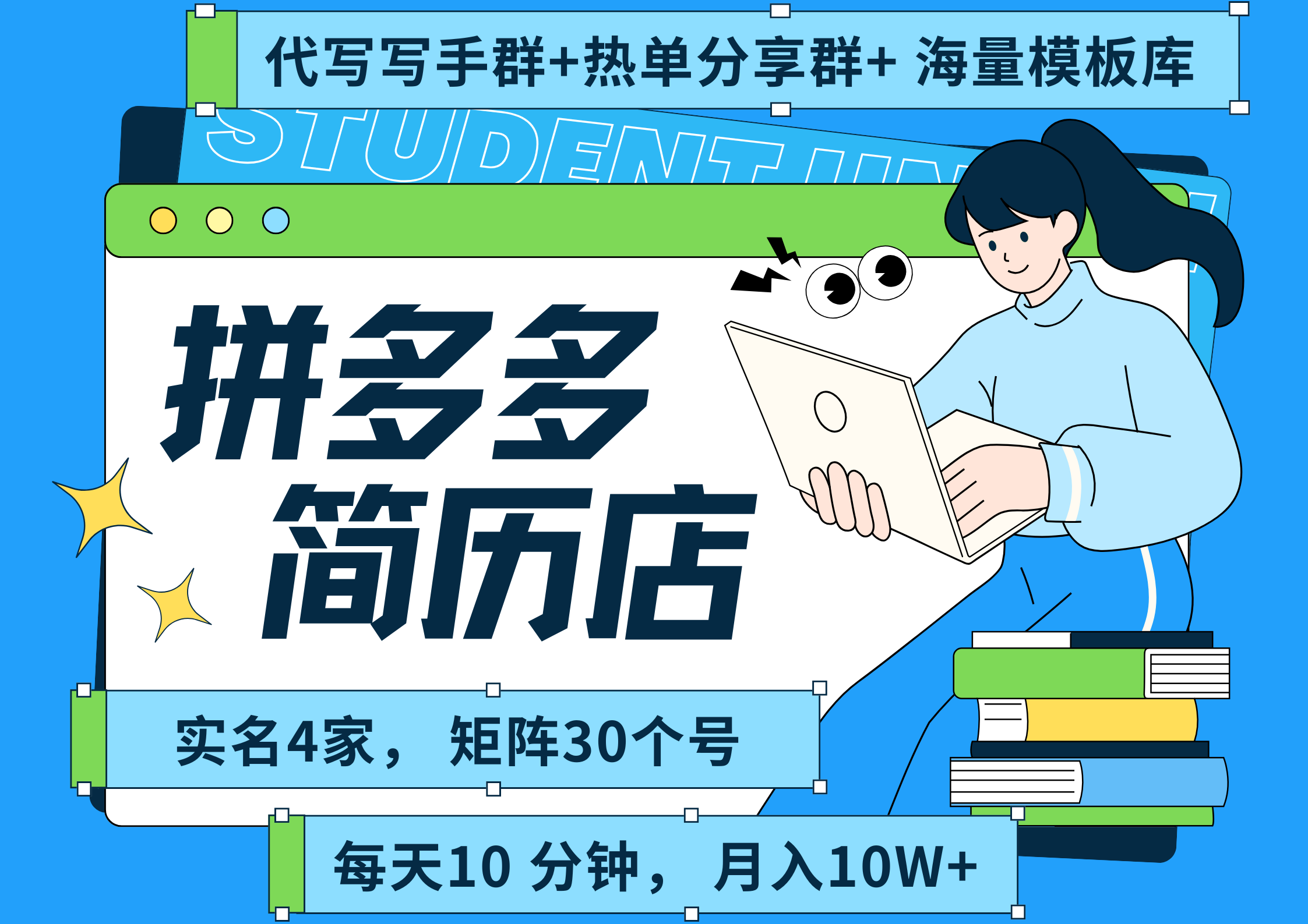 拼多多 虚拟资料 简历 海报代写 全SOP流程 毫无保留分享(含后端资料以及代写渠道)每天十分钟 每人实名四个店 矩阵30个账号 轻轻松松 月入10W-悠闲副业网