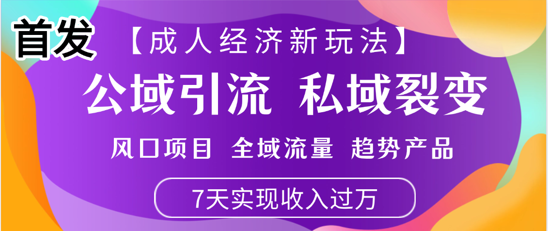 首发:【成人经济新玩法】市面独家玩法,风口项目、全域流量、趋势产品,7天实现月入过万-悠闲副业网