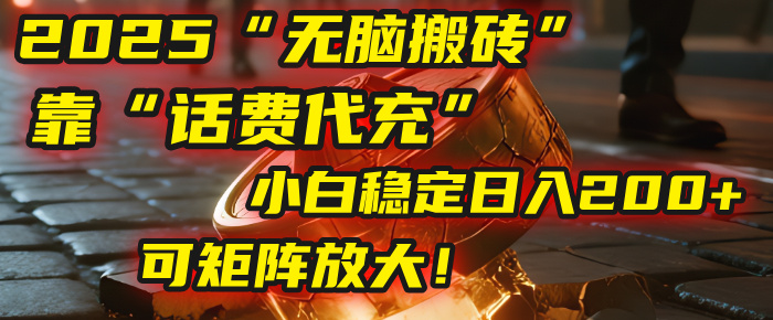 无脑搬砖项目:靠“话费代充”,小白稳定日入200+,可矩阵放大!-悠闲副业网