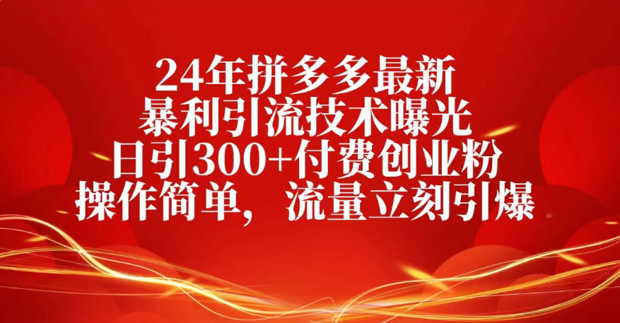 25年拼多多最新暴利引流技术曝光、日引300+付费创业粉操作简单，流量立刻引爆-悠闲副业网