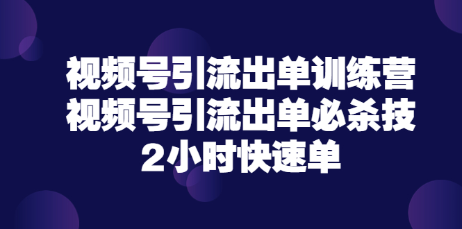 【副业项目3805期】视频号引流出单训练营，视频号引流技巧，2小时快速单-悠闲副业网