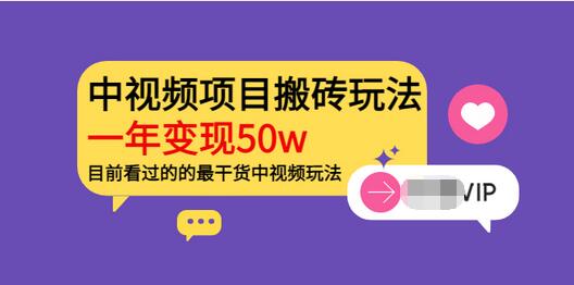 【副业项目3965期】《老吴·中视频项目搬砖玩法，一年变现50w》目前看过的的最干货中视频玩法-悠闲副业网