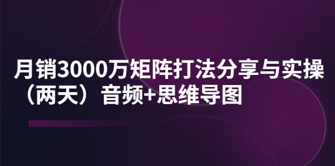 【副业项目4119期】某线下培训：月销3000万矩阵打法分享与实操（两天）音频+思维导图-悠闲副业网