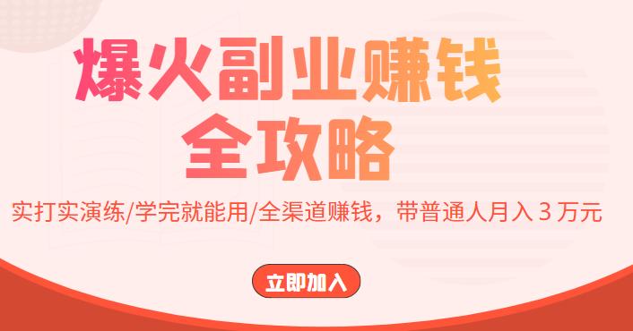 【副业项目4216期】爆火副业赚钱全攻略：实打实演练/学完就能用/全渠道赚钱，带普通人月入３万元-悠闲副业网