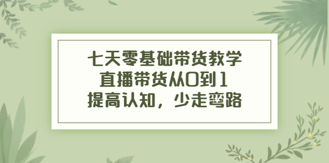 【副业项目4305期】七天零基础带货教学：直播带货从0到1，提高认知，少走弯路-悠闲副业网