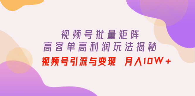 【副业项目4488期】视频号批量矩阵的高客单高利润玩法揭秘： 视频号引流与变现 月入10W+-悠闲副业网