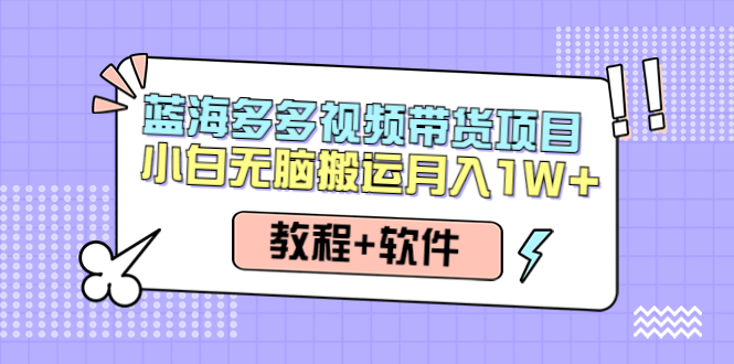 【副业项目4612期】人人都能操作的蓝海多多视频带货项目 小白无脑搬运月入10000+（教程+软件）-悠闲副业网