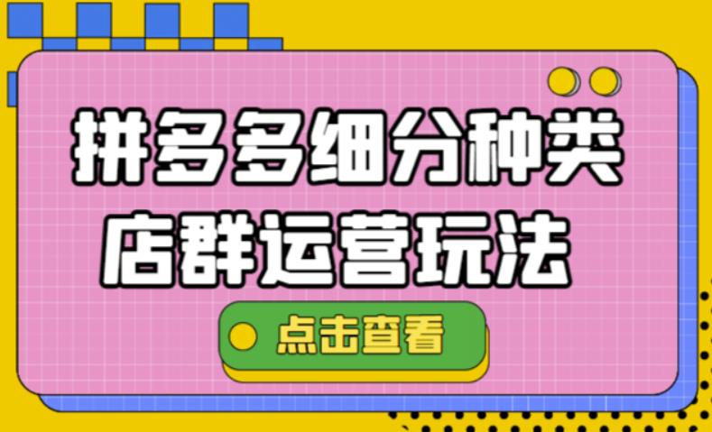 【副业项目4641期】拼多多细分种类店群运营玩法3.0，11月最新玩法，小白也可以操作-悠闲副业网