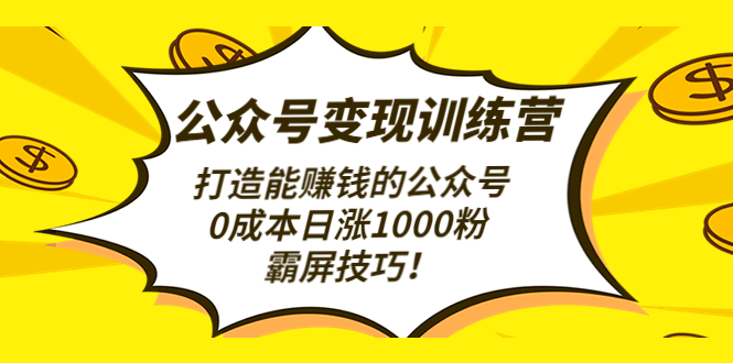 【副业项目4828期】公众号变现训练营（第3期）打造能赚钱的公众号，0成本日涨1000粉，霸屏技巧-悠闲副业网