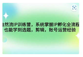 【副业项目4920期】自然流IP训练营，系统掌握IP孵化全流程，也能学到选题，剪辑，账号运营经验-悠闲副业网