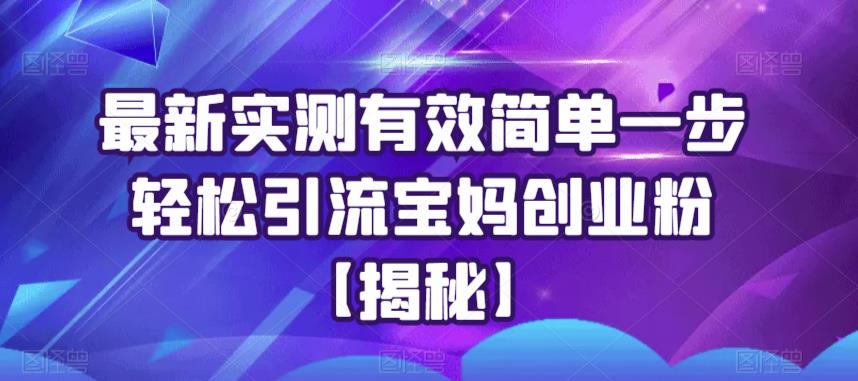 【副业项目6204期】最新实测有效简单一步轻松引流宝妈创业粉【揭秘】-悠闲副业网