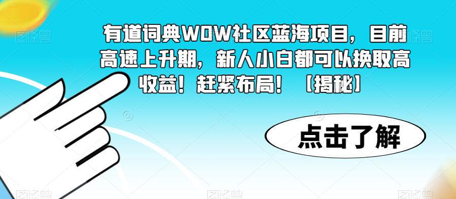 【副业项目6108期】有道词典WOW社区蓝海项目，目前高速上升期，新人小白都可以换取高收益！赶紧布局！【揭秘】-悠闲副业网