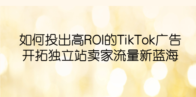 【副业项目6124期】如何投出高ROI·TikTok广告，开拓独立站卖家流量新蓝海-悠闲副业网