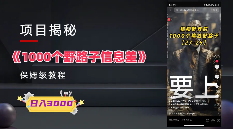 【副业项目6163期】1000个野路子信息差保姆式教程-单日变现3000+的玩法解密-悠闲副业网