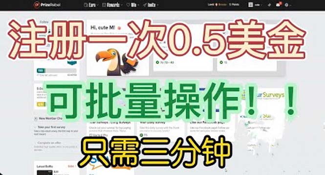 【副业项目6345期】国外项目注册一次0.5美金 只需三分钟无脑操作 可批量放大 小白工作室福利-悠闲副业网