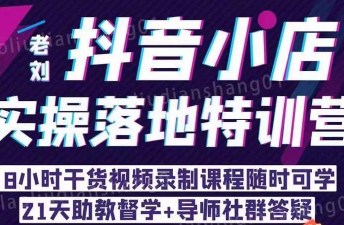 【副业项目6755期】老刘·抖店商品卡流量，​抖音小店实操落地特训营，8小时干货视频录制课程随时可学-悠闲副业网