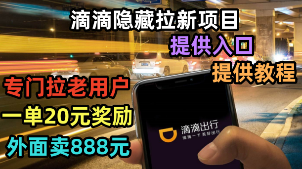 【副业项目6438期】滴滴隐藏拉新项目，专门拉老用户一单20-50元奖励，提供入口和玩法教程-悠闲副业网
