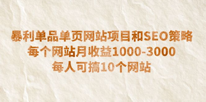 【副业项目6633期】暴利单品单页网站项目和SEO策略 每个网站月收益1000-3000 每人可搞10个-悠闲副业网