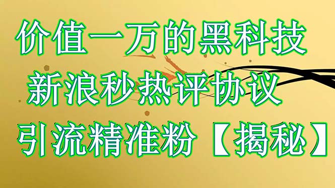 【副业项目6457期】价值一万的黑科技 新浪秒热评协议 引流精准粉【揭秘】-悠闲副业网