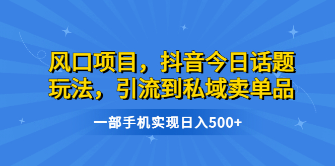 【副业项目6791期】风口项目，抖音今日话题玩法，引流到私域卖单品，一部手机实现日入500+-悠闲副业网