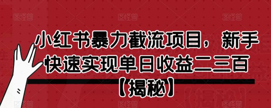 【副业项目6889期】小红书暴力截流项目，新手快速实现单日收益二三百【仅揭秘】-悠闲副业网