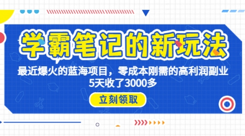 【副业项目7030期】学霸笔记新玩法，最近爆火的蓝海项目，0成本高利润副业，5天收了3000多-悠闲副业网