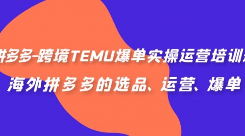 【副业项目7128期】拼多多-跨境TEMU爆单实操运营培训班，海外拼多多的选品、运营、爆单-悠闲副业网
