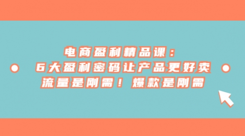【副业项目7132期】电商盈利精品课：6大盈利，密码让产品更好卖，流量是刚需-悠闲副业网