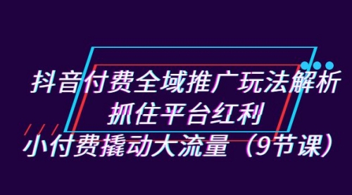 【副业项目7305期】抖音付费全域推广玩法解析：抓住平台红利，小付费撬动大流量（9节课）-悠闲副业网