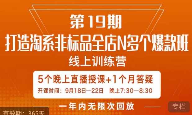 【副业项目7561期】打造淘系非标全店N多个爆款线上课，​5天直播课-悠闲副业网