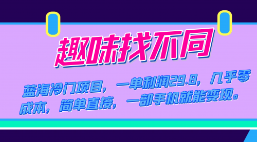 【副业项目7745期】蓝海冷门项目，趣味找不同，一单利润29.8，几乎零成本，一部手机就能变现-悠闲副业网