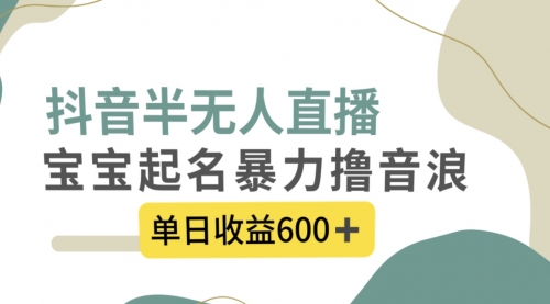 【副业项目8385期】抖音半无人直播，宝宝起名，暴力撸音浪，单日收益600+-悠闲副业网