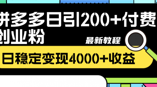 【副业项目8456期】拼多多日引200+付费创业粉，日稳定变现4000+-悠闲副业网