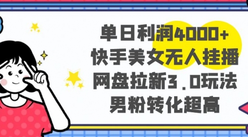 【副业项目8583期】单日利润4000+快手美女无人挂播，网盘拉新3.0玩法-悠闲副业网
