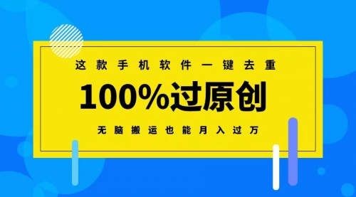 【副业8892期】这款手机软件一键去重，100%过原创 无脑搬运也能月入过万-悠闲副业网
