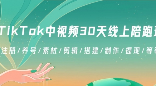 【副业8995期】TikTok中视频-30天线上陪跑班：注册/养号/素材/剪辑/搭建/制作/提现/等-悠闲副业网