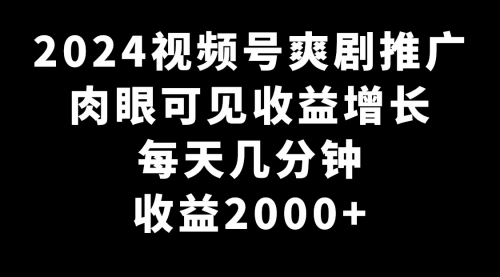 【副业9031期】2024视频号爽剧推广，肉眼可见的收益增长，每天几分钟收益2000+-悠闲副业网