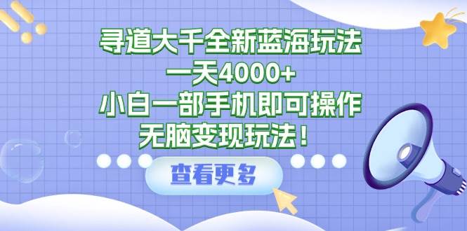 寻道大千全新蓝海玩法，一天4000+，小白一部手机即可操作，无脑变现玩法！-悠闲副业网