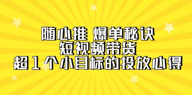 随心推 爆单秘诀，短视频带货-超1个小目标的投放心得（7节视频课）-悠闲副业网