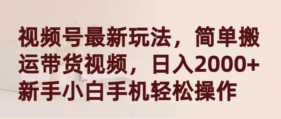 视频号最新玩法，简单搬运带货视频，日入2000+，新手小白手机轻松操作-悠闲副业网