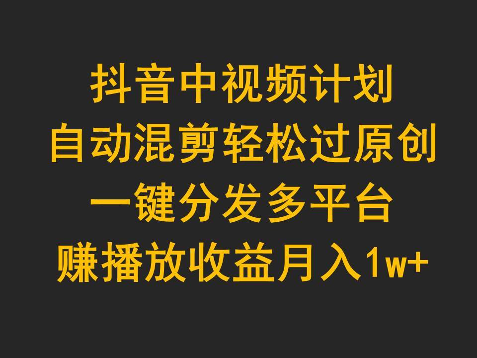 抖音中视频计划，自动混剪轻松过原创，一键分发多平台赚播放收益，月入1w+-悠闲副业网