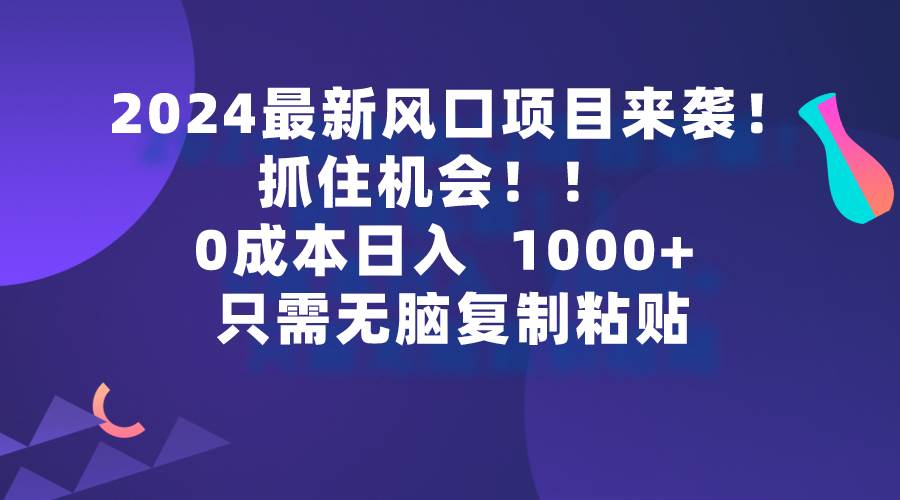 2024最新风口项目来袭，抓住机会，0成本一部手机日入1000+，只需无脑复…-悠闲副业网