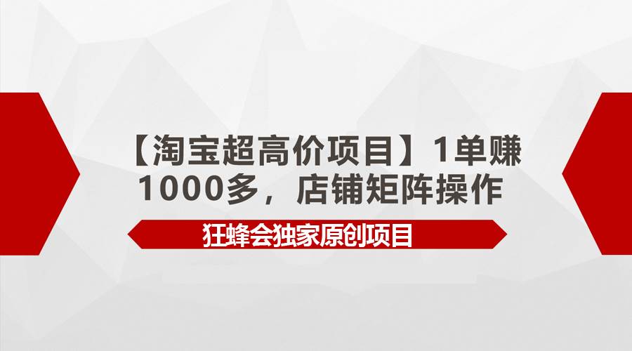 【淘宝超高价项目】1单赚1000多，店铺矩阵操作-悠闲副业网
