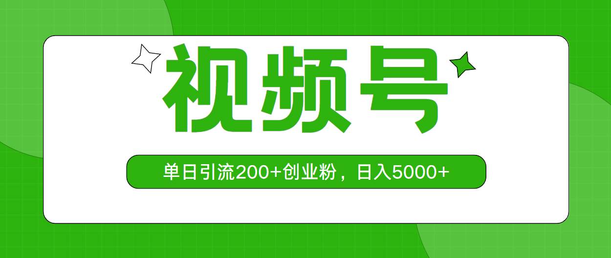 视频号，单日引流200+创业粉，日入5000+-悠闲副业网
