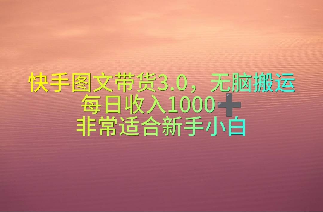 快手图文带货3.0，无脑搬运，每日收入1000＋，非常适合新手小白-悠闲副业网